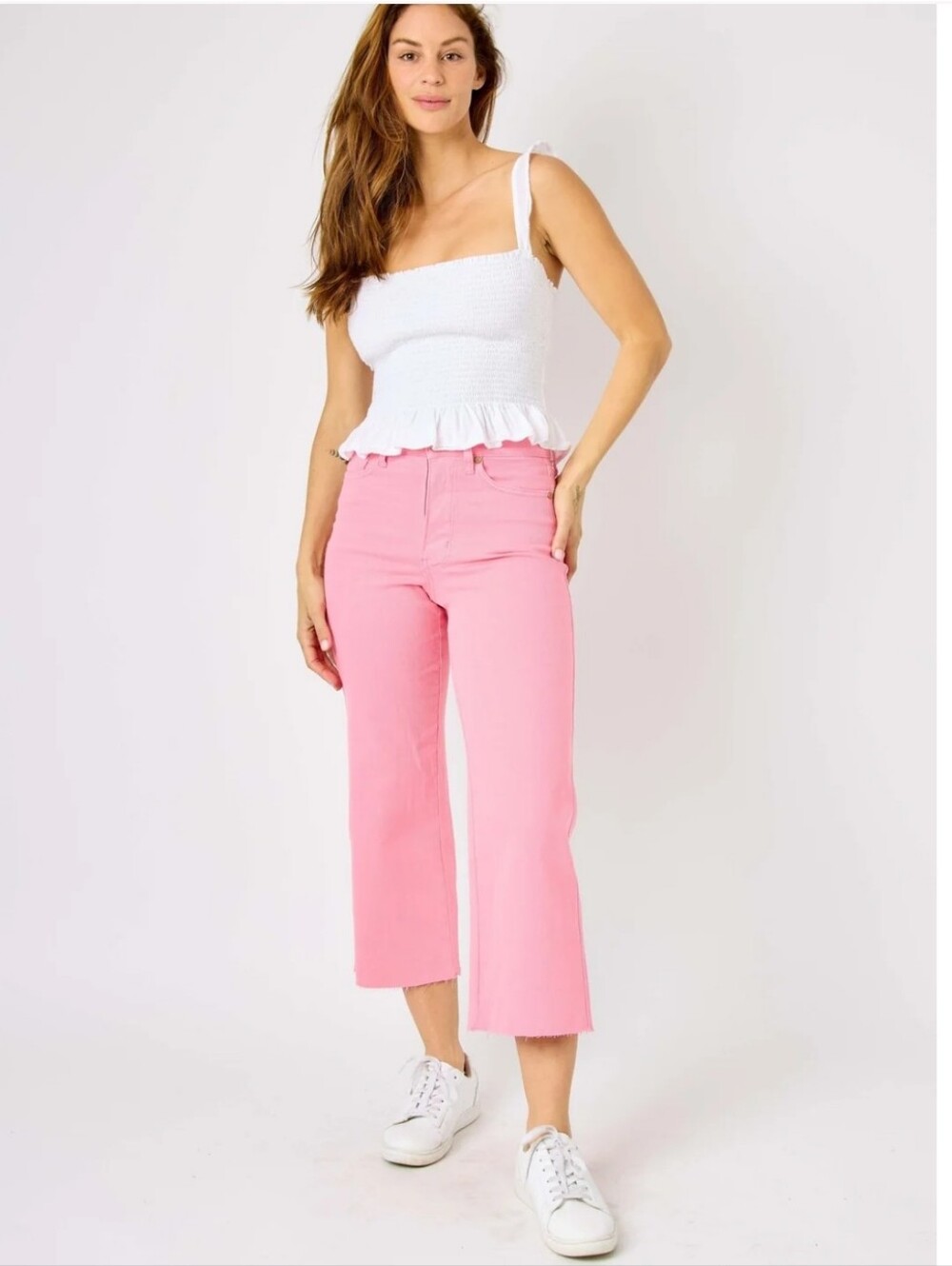 Judy Blue High Waisted Tummy Control Cropped Wide Leg Jeans — Pink Size 14W NWT
